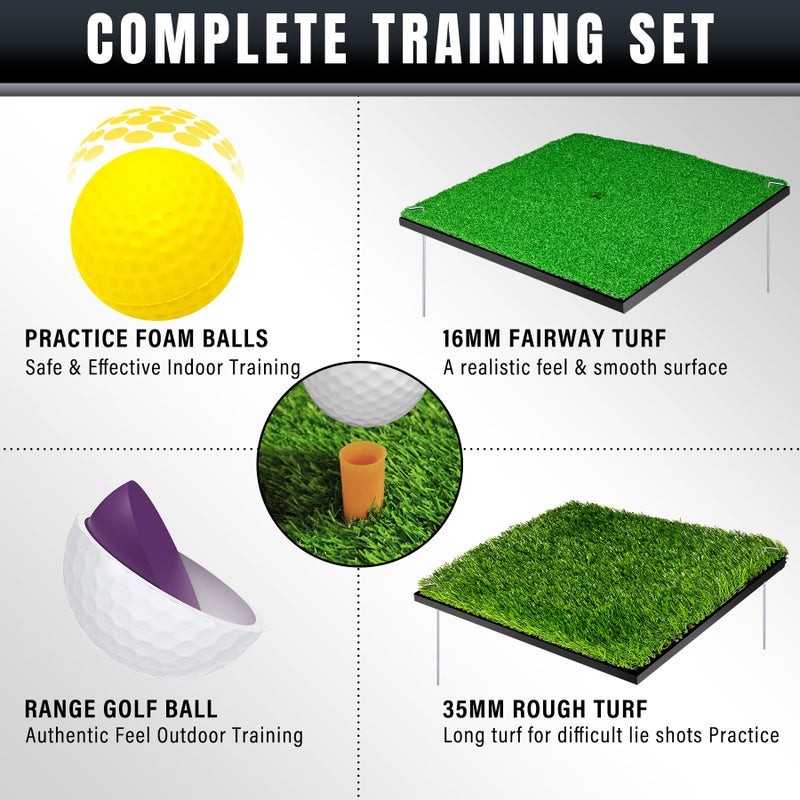 DURARANGE Pop-up Golf Chipping Net Set - Foldable Training Kit with 2 Hitting Mats, 6 Practice Balls, 6 Foam Balls - Ultimate Golf Gift & Target Chipping Aids, Black - Image 4